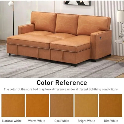 3-in-1 convertible sleeper sofa, faux leather modern l-shape couch, living room pull-out sectional futon bed