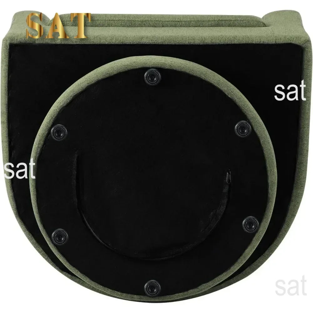 Chair Set of 2, Modern Swivel Chair with Ottoman, Comfy Armchair, Barrel Round Sofa Chair for Bedroom, Green