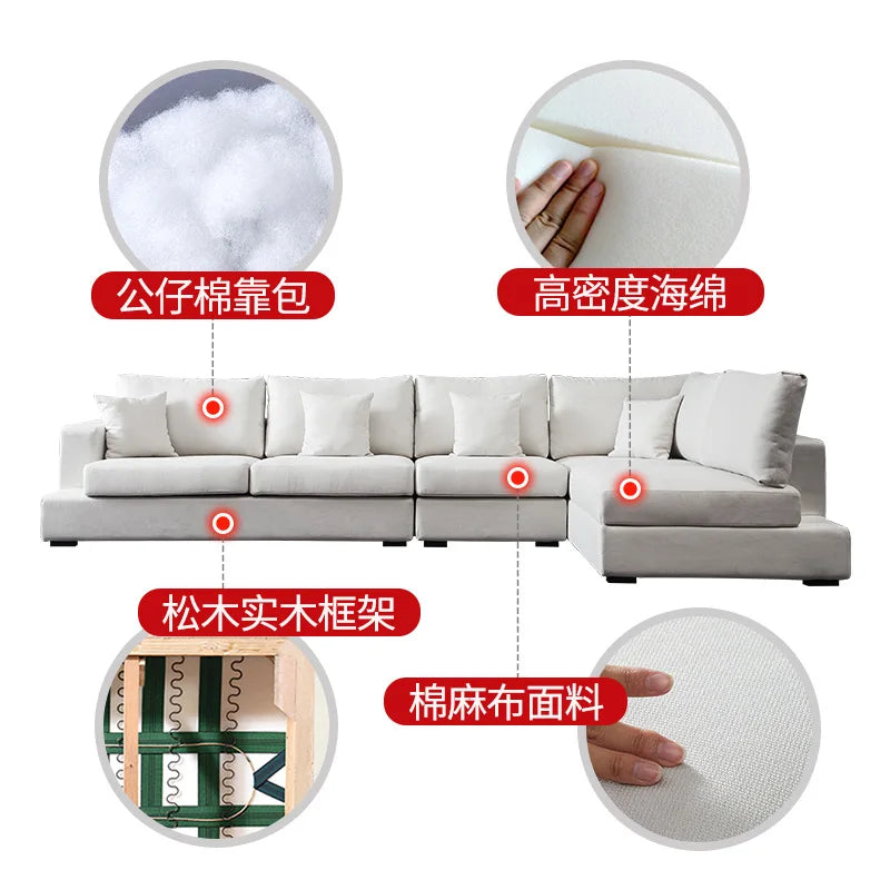 Nordic Removable Cotton And Linen Fabric Sofa Size Apartment Living Room Modern Simple Straight Row Corner Combination Latex Sof