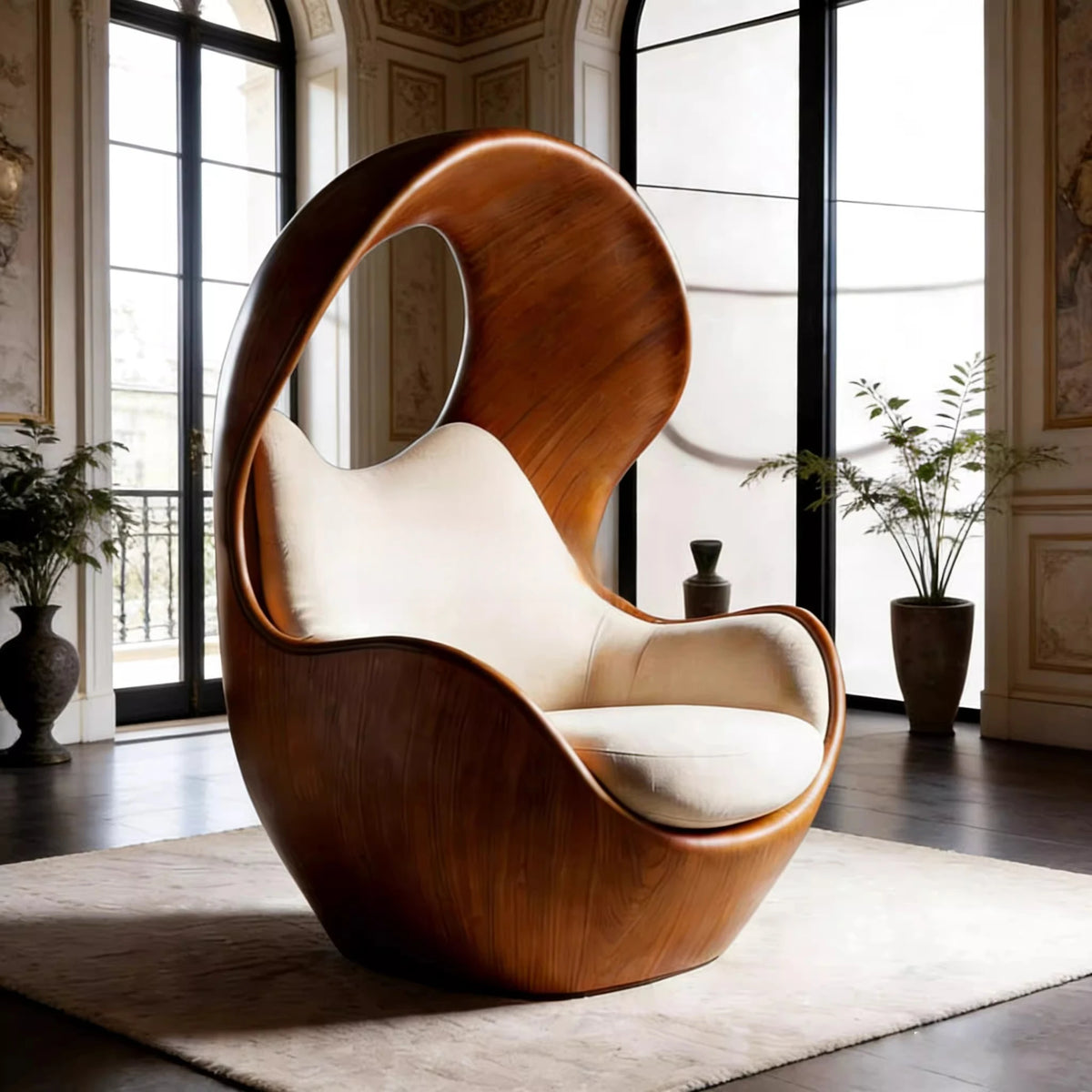 Internet celebrity eggshell single sofa chair retro solid wood surrounded lazy chair living room light luxury artistic leisure