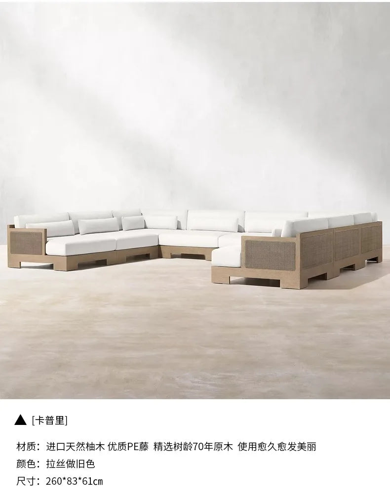 Customizable outdoor teak sofa patio rattan chair