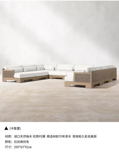Customizable outdoor teak sofa patio rattan chair