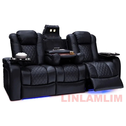 Luxury Dual Motors Power Reclining Sofa with LED Lighting, USB, Hidden Storage, Fold-Down Table & Tray – 3-Seat Recliner Sofa