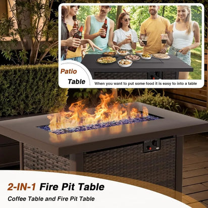 PatioLix 7 Piece Patio Furniture Set with Fire Pit Table, Rattan Outdoor Sectional Patio Conversation Sets with Seat Cushions for Backyar