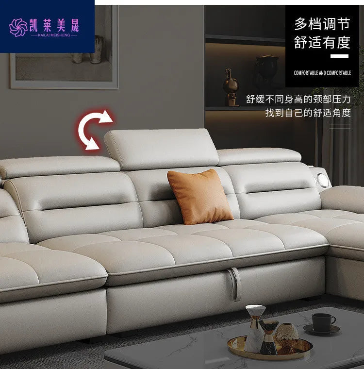 Multi-purpose leather high-end home living room electric light luxury sofa modern minimalist sofa