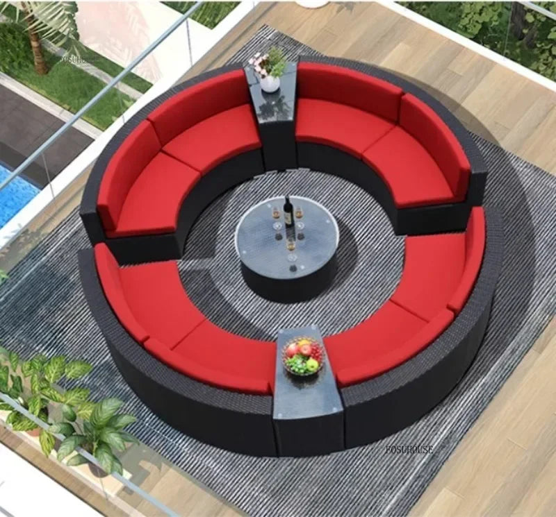 Outdoor PE Rattan Garden Sofas Courtyard Open-air Sofa Chair Combination Outdoor Garden Leisure Balcony Full Arc Sofa Chairs FF
