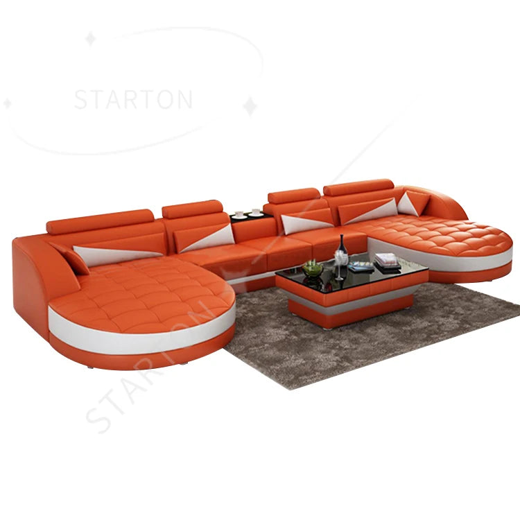 Luxury  Leather Sofa Villa Modern Living Room Couch Set