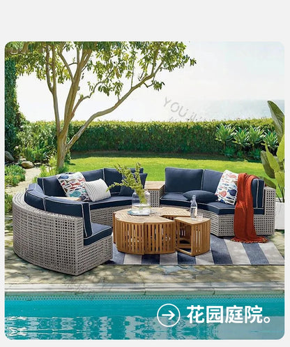 Outdoor sofa combination garden terrace leisure rattan circular courtyard outdoor open-air rattan chair sun room rattan sofa