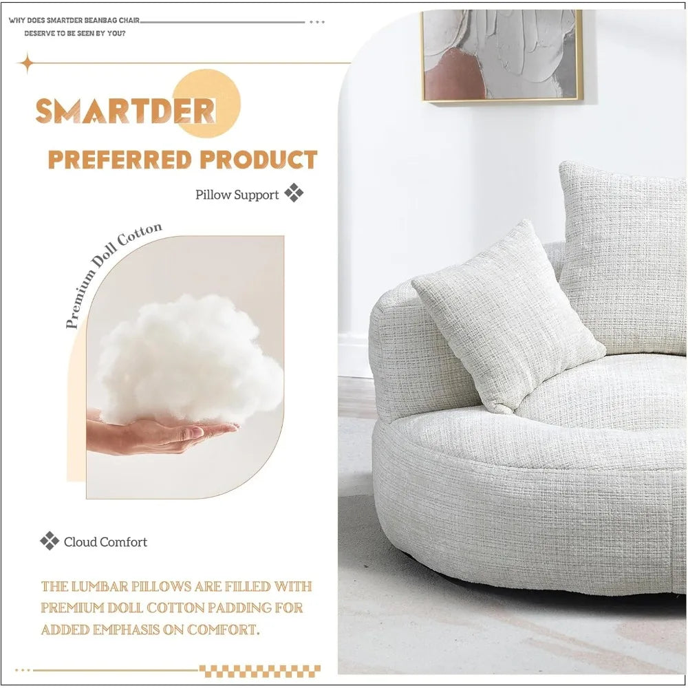 Giant Bean Bag Chair with Foam Filler, Oversized Bean Bag Couch for Adults Teens, Comfy Floor Sofa Chair with 3 Pillows
