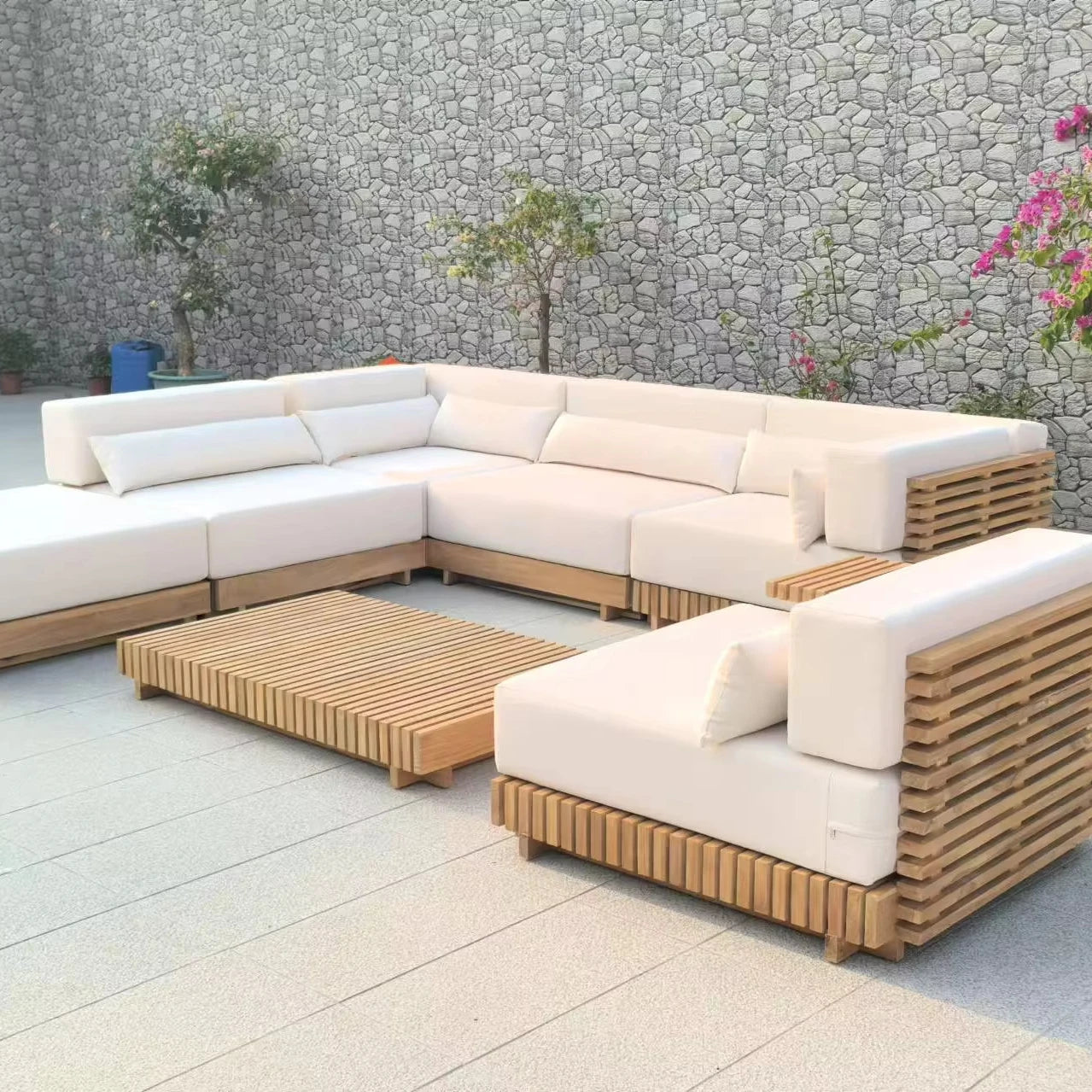 Deluxe Teak Outdoor Garden Sofa Set Aluminum Terrace Furniture Villa Resort Balcony Use