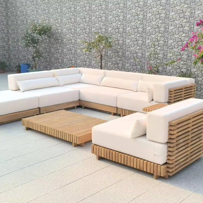 Deluxe Teak Outdoor Garden Sofa Set Aluminum Terrace Furniture Villa Resort Balcony Use