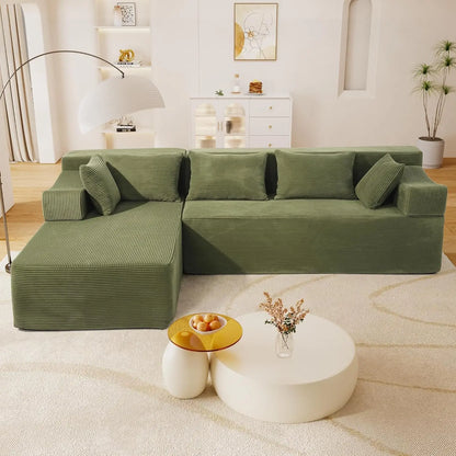 106'' Cloud Sectional Couch with Chaise,Corduroy Modern Upholstered Compression Sofa with Deep Seat,Required L-Shape Sofa