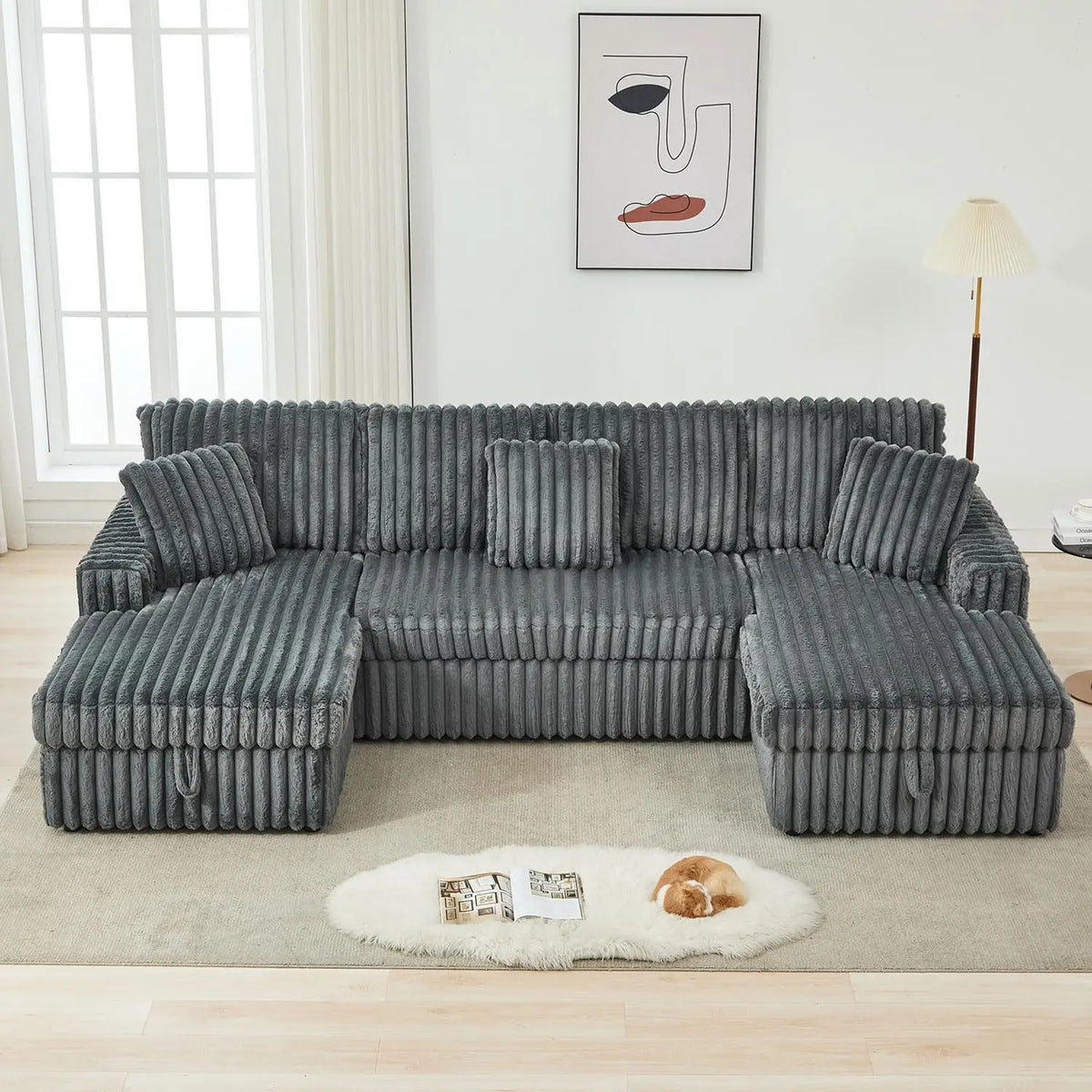 TODRANI 122 inch Overisze U Shaped Sleeper Sofa Pull Out Bed, Sleeper Sofa with Double Storage Chaise for Living Room