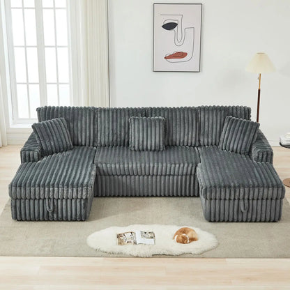 TODRANI 122 inch Overisze U Shaped Sleeper Sofa Pull Out Bed, Sleeper Sofa with Double Storage Chaise for Living Room
