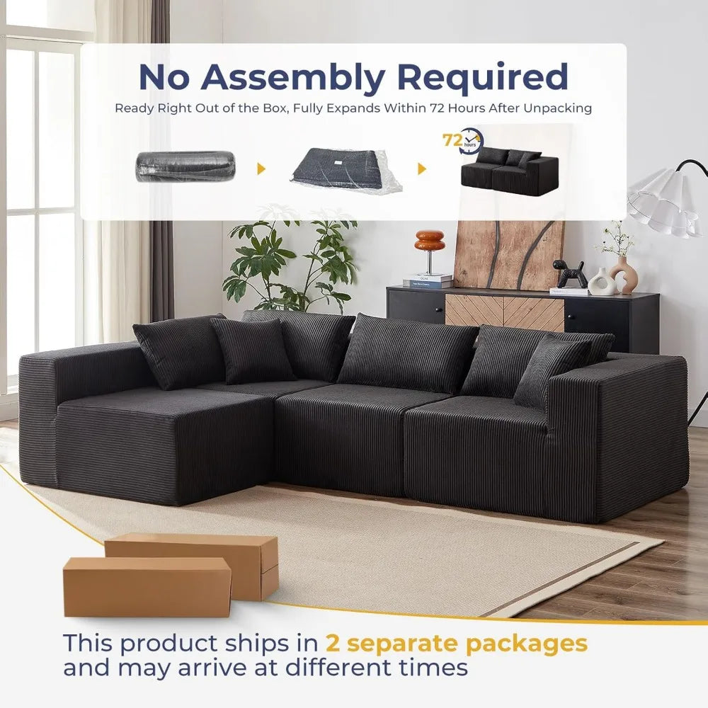 Memory Foam Cloud Sectional Sofa Bed for Living Room, L-Shaped with Chaise, Comfortable Modular Couch