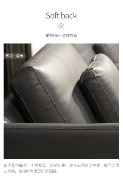 Italian sofa light luxury nappa leather furniture large apartment living room gray Nordic simple modern Hong Kong model room
