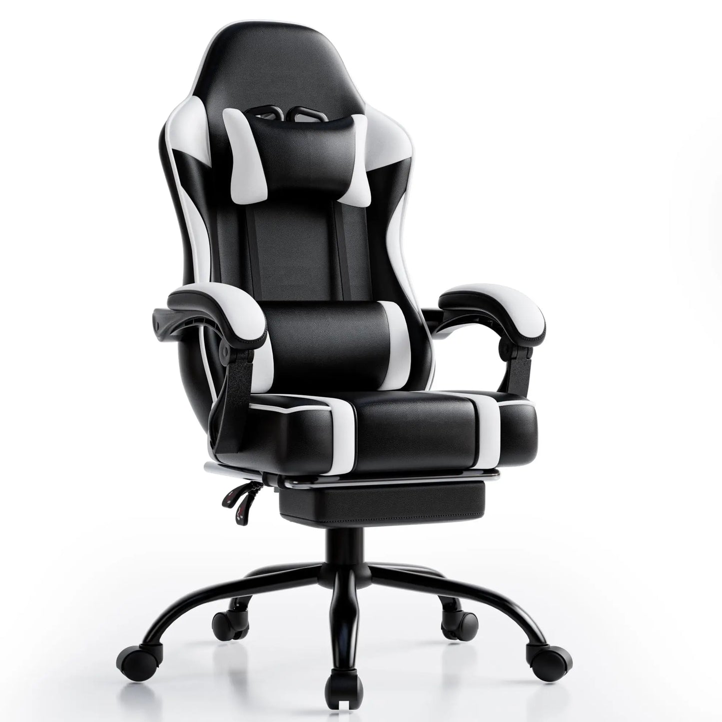 Video Game Desk Chair - Ergonomic Computer with Footrest and Comfy Lumbar Support, PU Leather Recliner with 360° Swivel