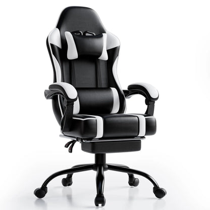 Video Game Desk Chair - Ergonomic Computer with Footrest and Comfy Lumbar Support, PU Leather Recliner with 360° Swivel