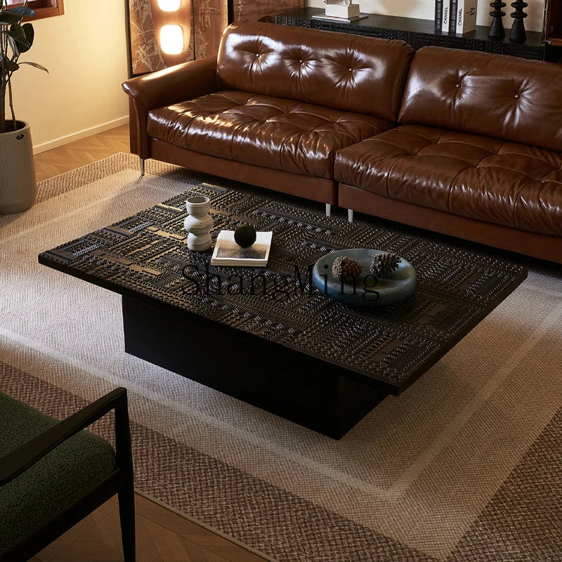 FG retro coffee table light luxury high-end wood carving flower home living room coffee table high-end coffee table