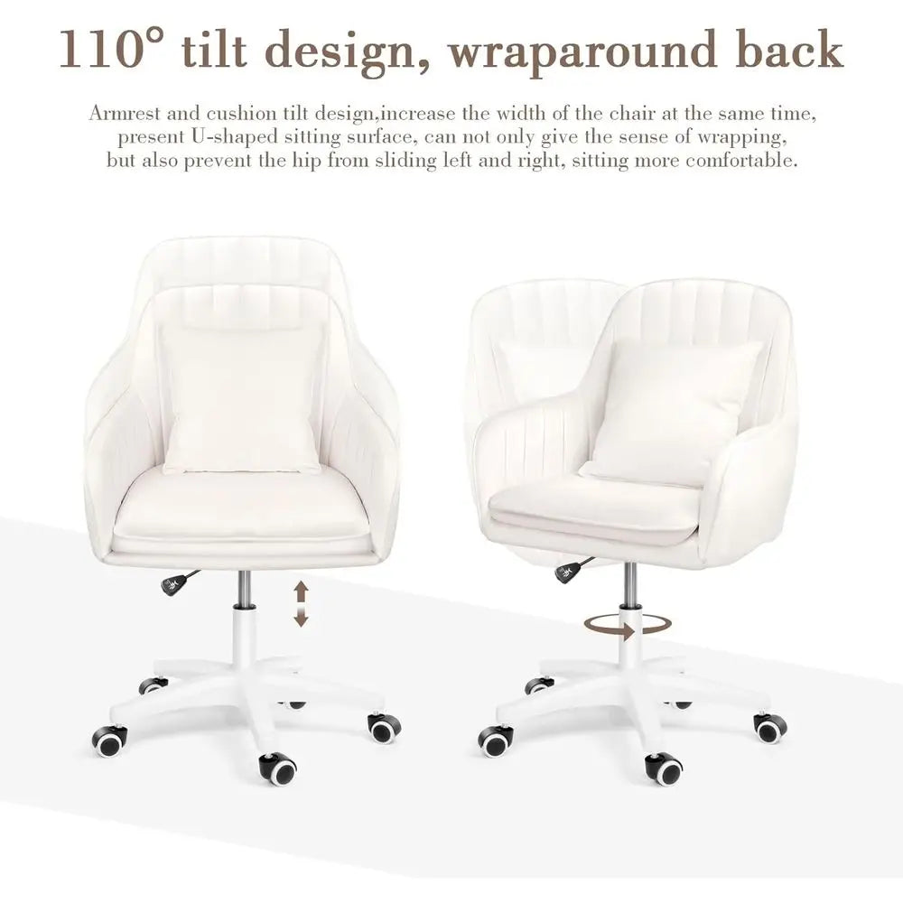 Mid Back Velvet Vanity Chair Swivel Rolling Desk Chair with Wheels, Modern Upholstered Makeup Chair for Women Girls, Computer Ta