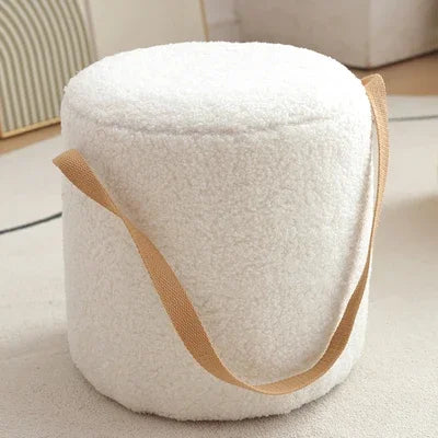 Lamb Velvet Round Stool for Living Room, Multi-Purpose Ottoman for Sofa & Coffee Table, Compact Home Decor Stool