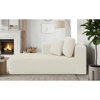 Corduroy L-Shape Sectional Sofa with Chaise Lounge, Beige