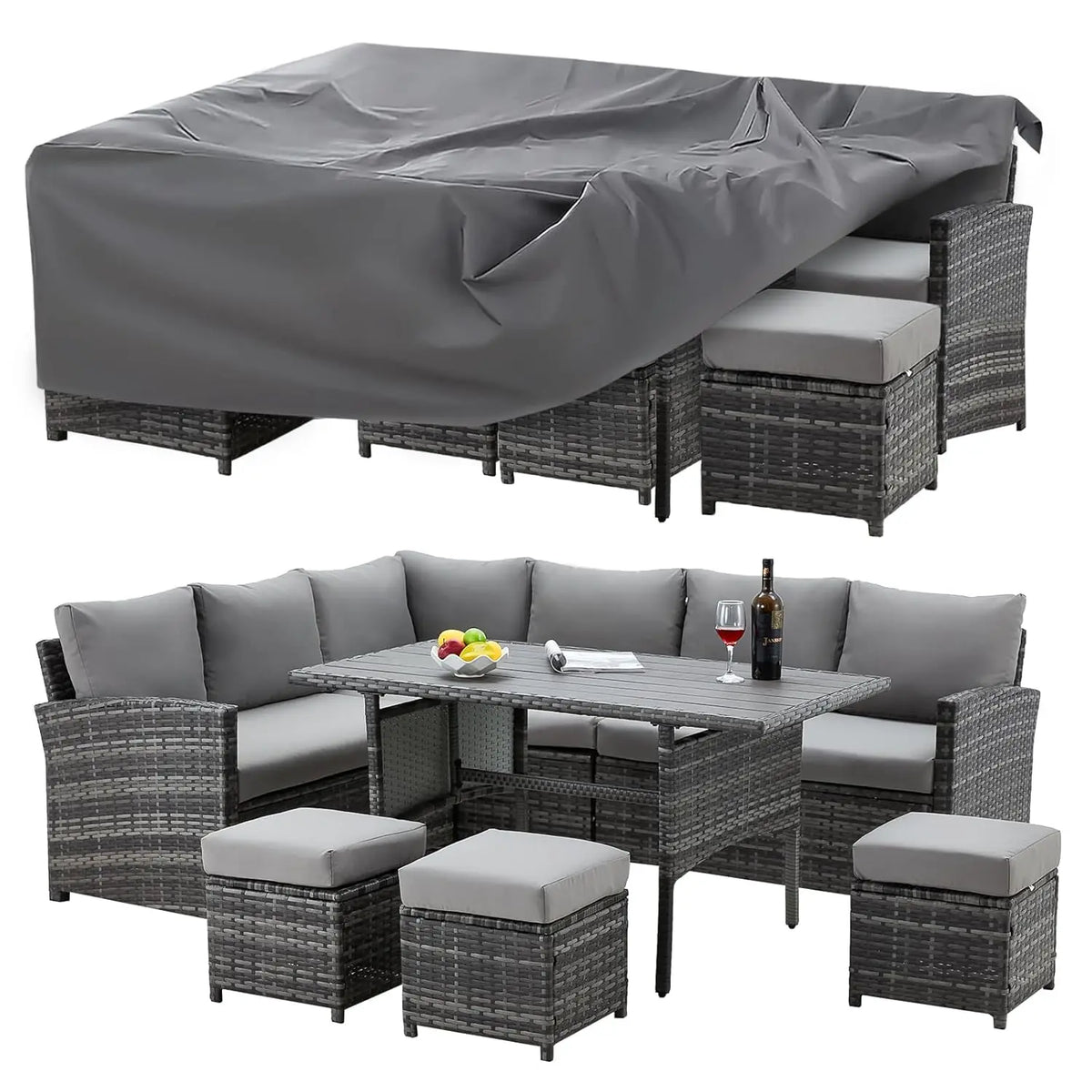 7 Pieces Patio Furniture Set with Waterproof Cover, Outdoor Sectional Sofa Conversation Set, All Weather Wicker, Customized