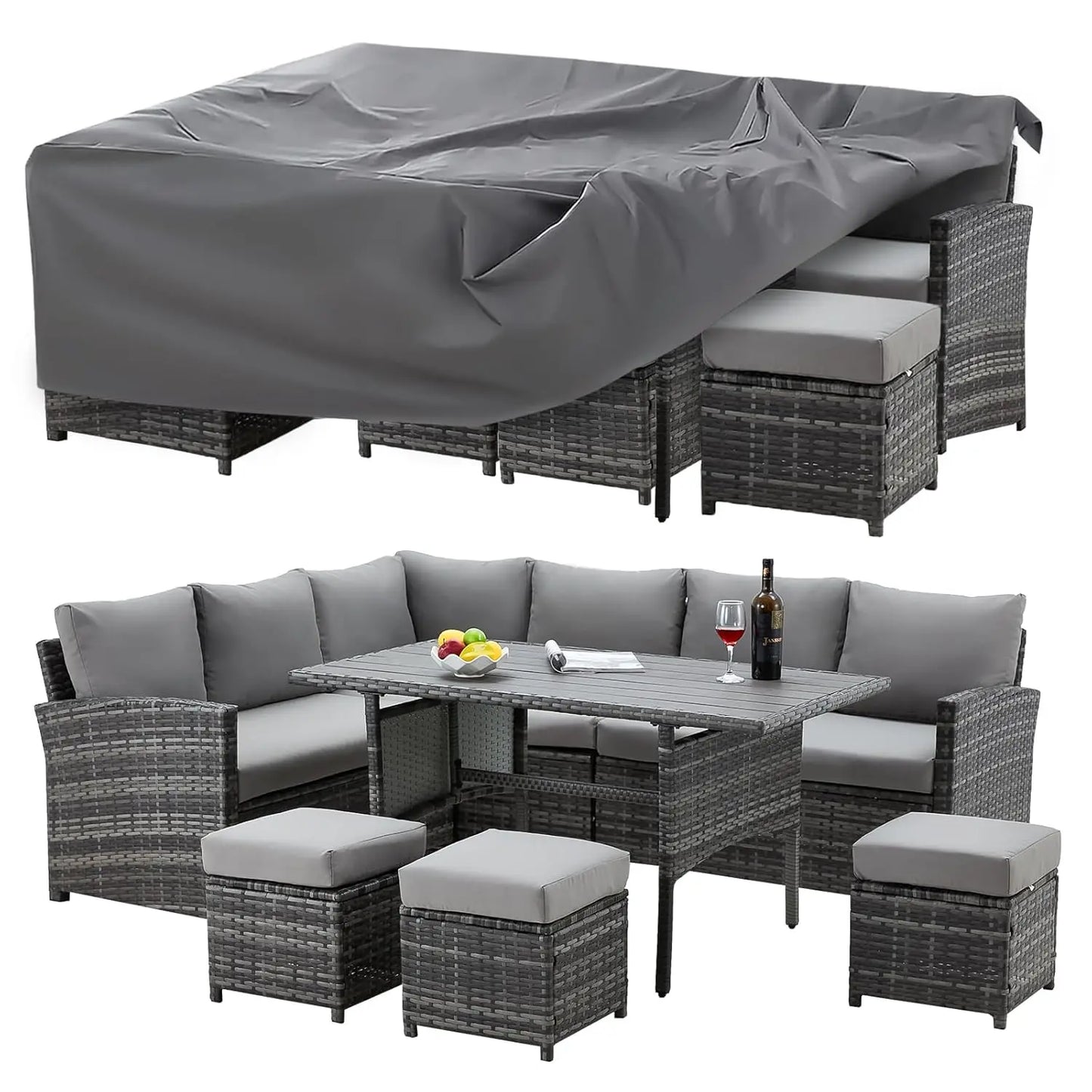 7 Pieces Patio Furniture Set with Waterproof Cover, Outdoor Sectional Sofa Conversation Set, All Weather Wicker, Customized
