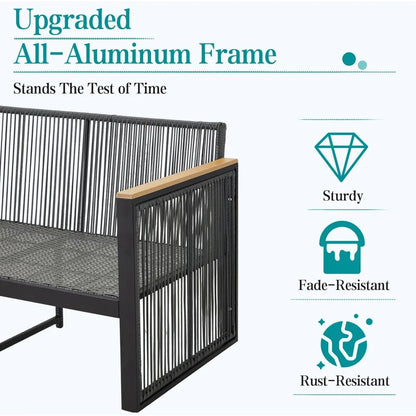 6 Pieces Funriture Sets,Metal Patio Furniture Set, 5 Seats Modern Outdoor Conversation Set Sectional Sofa with Ottomans,3-Seat