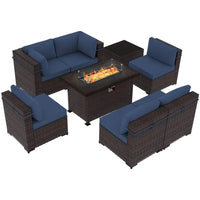Wholesale 7 PCS Patio Rattan Dining Sofa Set Steel Wicker Cornerl Sofa with Ottoman Garden Sofa