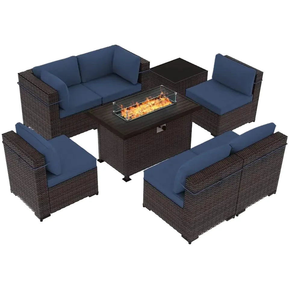 Wholesale 7 PCS Patio Rattan Dining Sofa Set Steel Wicker Cornerl Sofa with Ottoman Garden Sofa