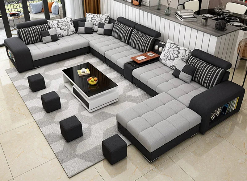 -Living Room Furniture Hot Sale U Shaped Sectional Fabric Sofa Modern