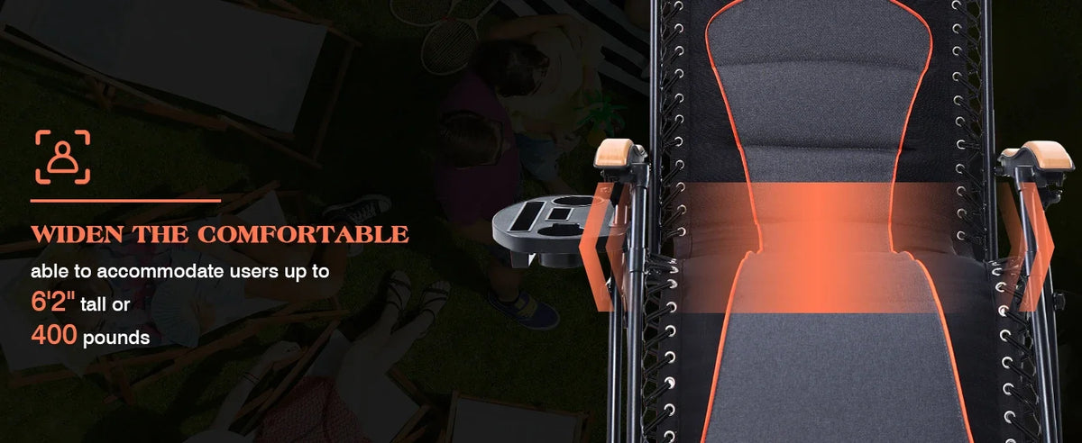 PHI VILLA XXL Oversized Padded Zero Gravity Chair, Foldable Patio Recliner, 30