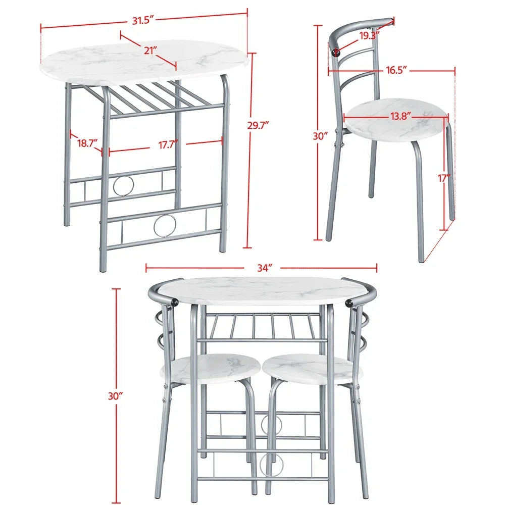 Alden Design Modern Dining Set 3pcs round Table And 2 Chairs Multiple Colors Available for Kitchen Room Furniture
