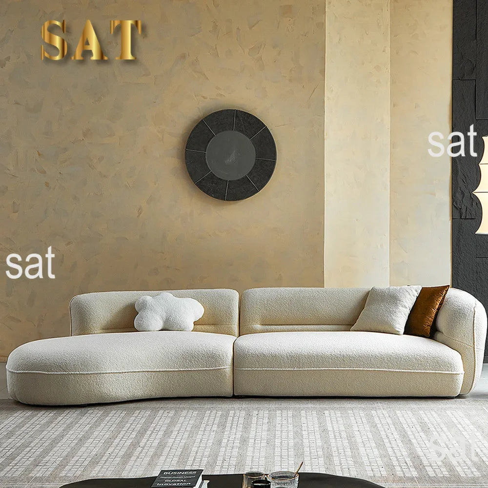 l # Italian Minimalist Fabric White Sofa Cream Style Small Living Room Curved Sofa Modern Boucle Solid Wood Half Round Sofa Set