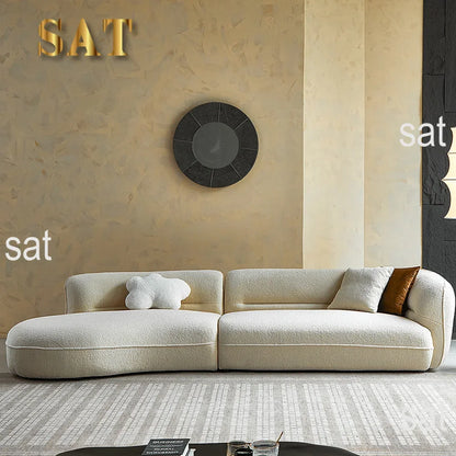 l # Italian Minimalist Fabric White Sofa Cream Style Small Living Room Curved Sofa Modern Boucle Solid Wood Half Round Sofa Set