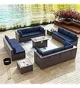 YND6-Qkulavik 6PCs outdoor furniture set PE Wicker rattan sectional sofa patio conversation sets. navy blue