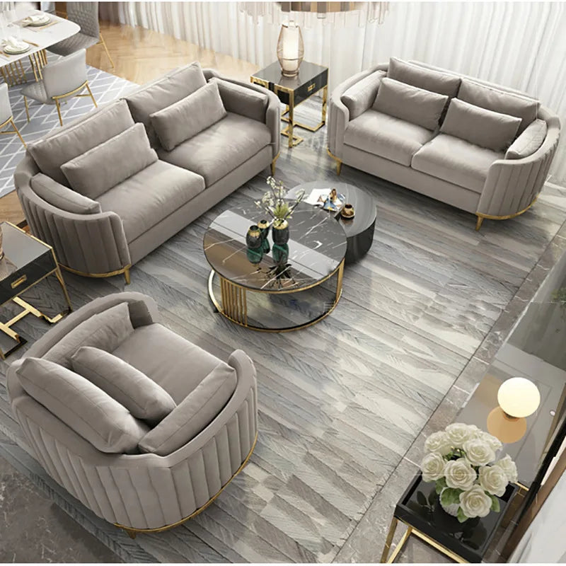 Modern Living Room Upholstery Velvet Sofa Set Tufted Designer Accent Golden  Luxury Office Reception Sofa Chair