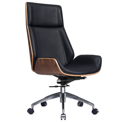 Luxury Real Leather High-Back Managerial Office Chair Genuine Leather Ergonomic 360 Swivel Lift Office Chair with Lumbar Support