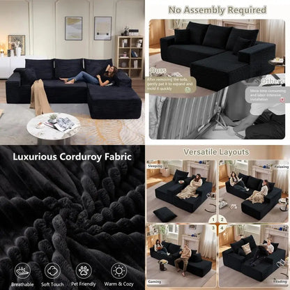 "107 inch sectional sofas for living spaces: plush l-shaped cloud-like couch with chaise, stylish cozy corduroy design"