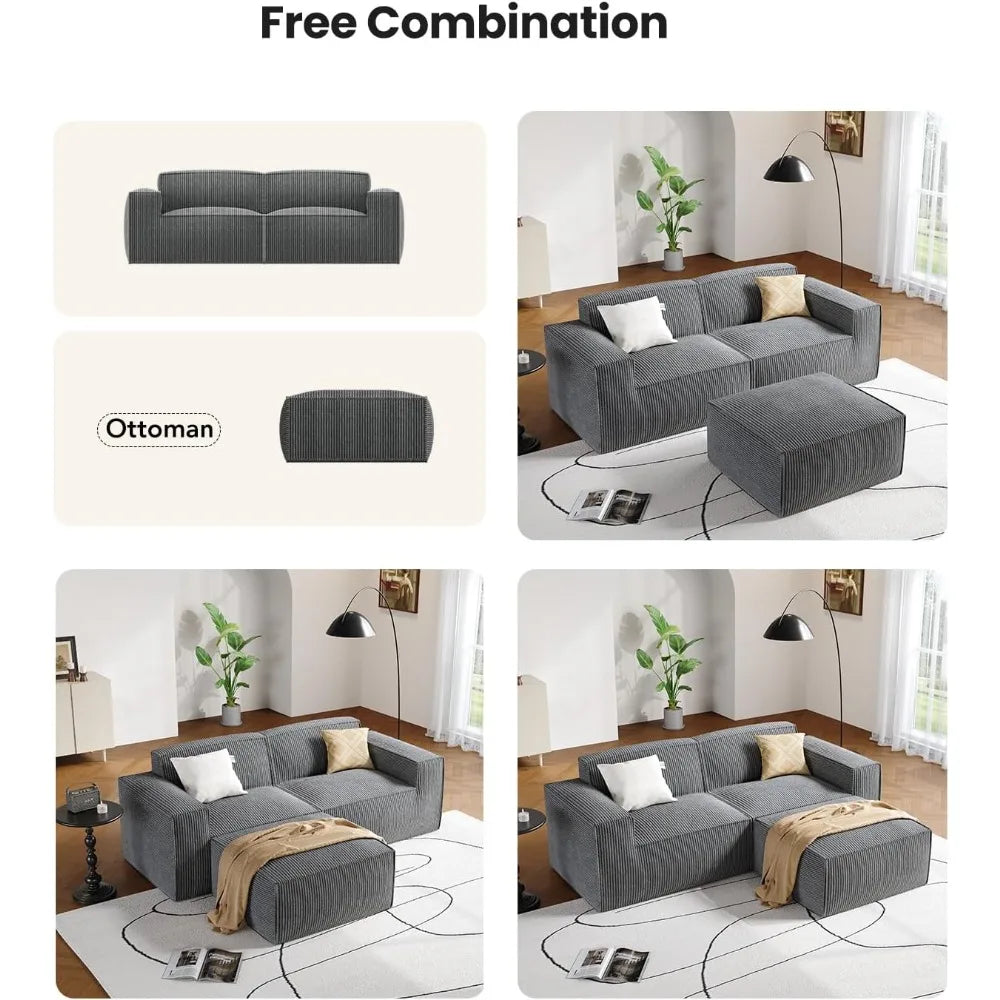 80 L Shaped Sofa Modular, Corduroy  Couches with Deep Seats &High-Back, Upholstered Couches for Living Room Bedroom