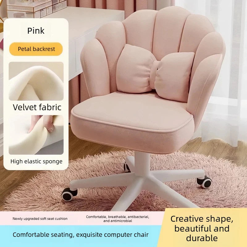 Rotating Makeup Stool for Girls Soft Comfortable Backrest Vanity Chair with Petal Design Home Dressing Table Stool Vanity Chairs