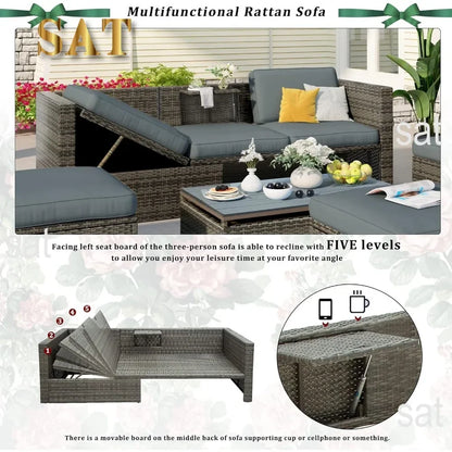 y 5-Piece Patio Furniture Sets with Adustable Backrest, Ottomans and Lift Top Coffee Table, All Weather Waterproof Wicker