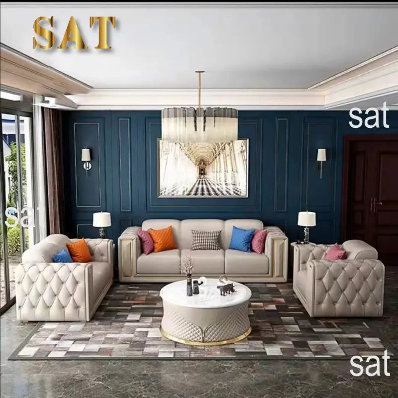 / Modern New Design Luxury Couch With Brass Legs Plush Leather Sofa Living Room Furniture