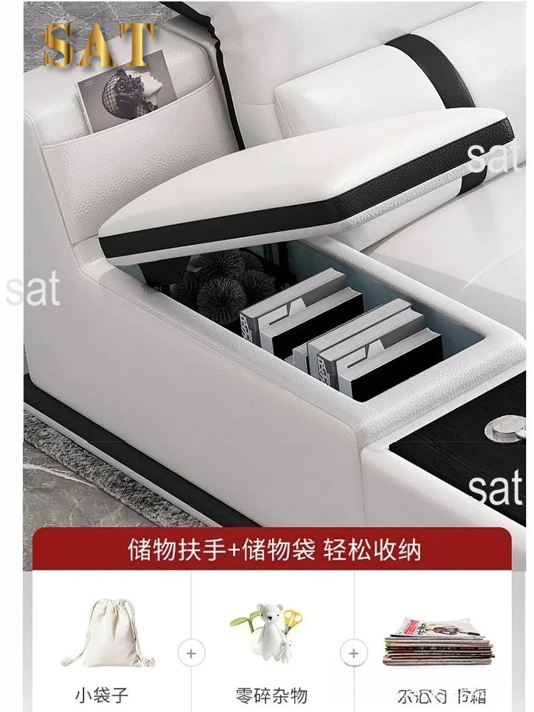 for| Italian Genuine Leather Sectional Sofa with Bluetooth, Speaker, Functional Headrest, Massage Chaise | Big Corner Couch