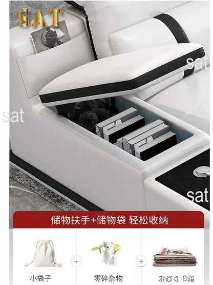 for| Italian Genuine Leather Sectional Sofa with Bluetooth, Speaker, Functional Headrest, Massage Chaise | Big Corner Couch
