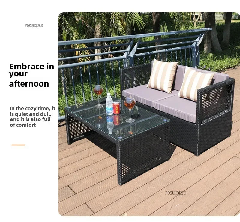 Nordic Outdoor Sofas Courtyard Villa Sun Room PE Rattan Chairs Single Double Terrace Sofa Waterproof Sunscreen Outdoor Furniture