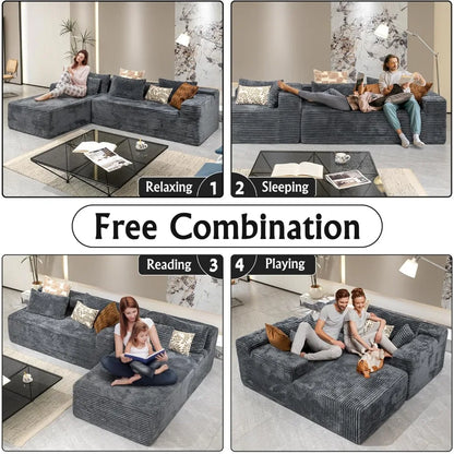 sectional couches for Living Room-Corduroy Couch，104" Cloud Sectional Couch with L-Shape Chaise， Modern Modular Sofa