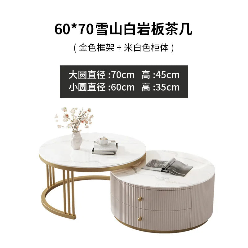 Rock slab round coffee table combination light luxury modern simple living room household small apartment