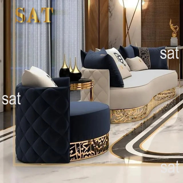 Newest Luxury Golden Stylish Base Decor Lobby Sofa Set Stainless Steel Lounge Chair Velvet Couch for Hotel Home